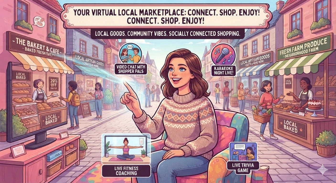 Shopper enjoying the virtual neighborhood marketplace